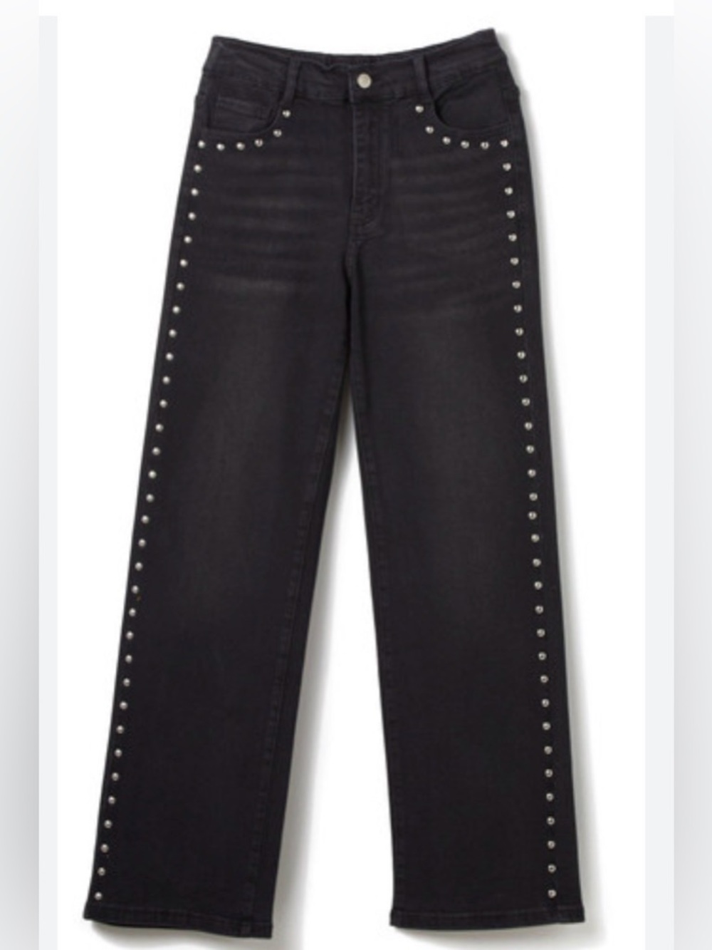 High-Rise Black Stud Detail Women's Jeans - Picture 2 of 7